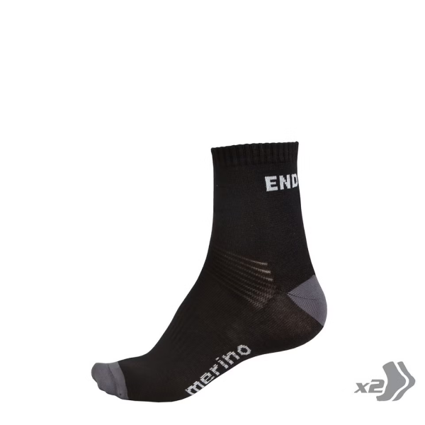 Endura BaaBaa Merino Socken (Doppelpack) für Herren - Schwarz L/XL