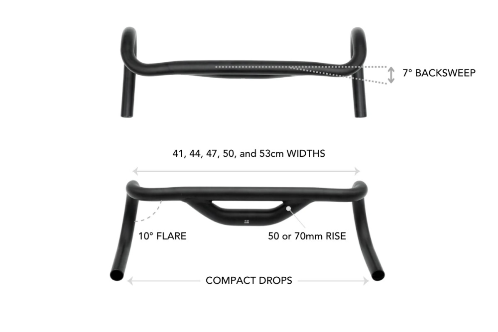 REDSHIFT Low Flare Top Shelf Handlebar, 44cm Width, 70mm Rise, 10 Grad Flare, black