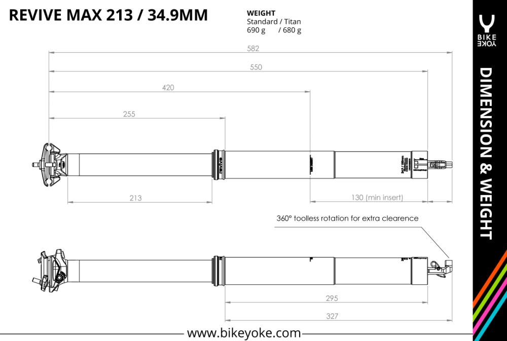 BikeYoke Revive 3.0 Dropper Post, 34.9 mm/213 mm, ohne Hebel.