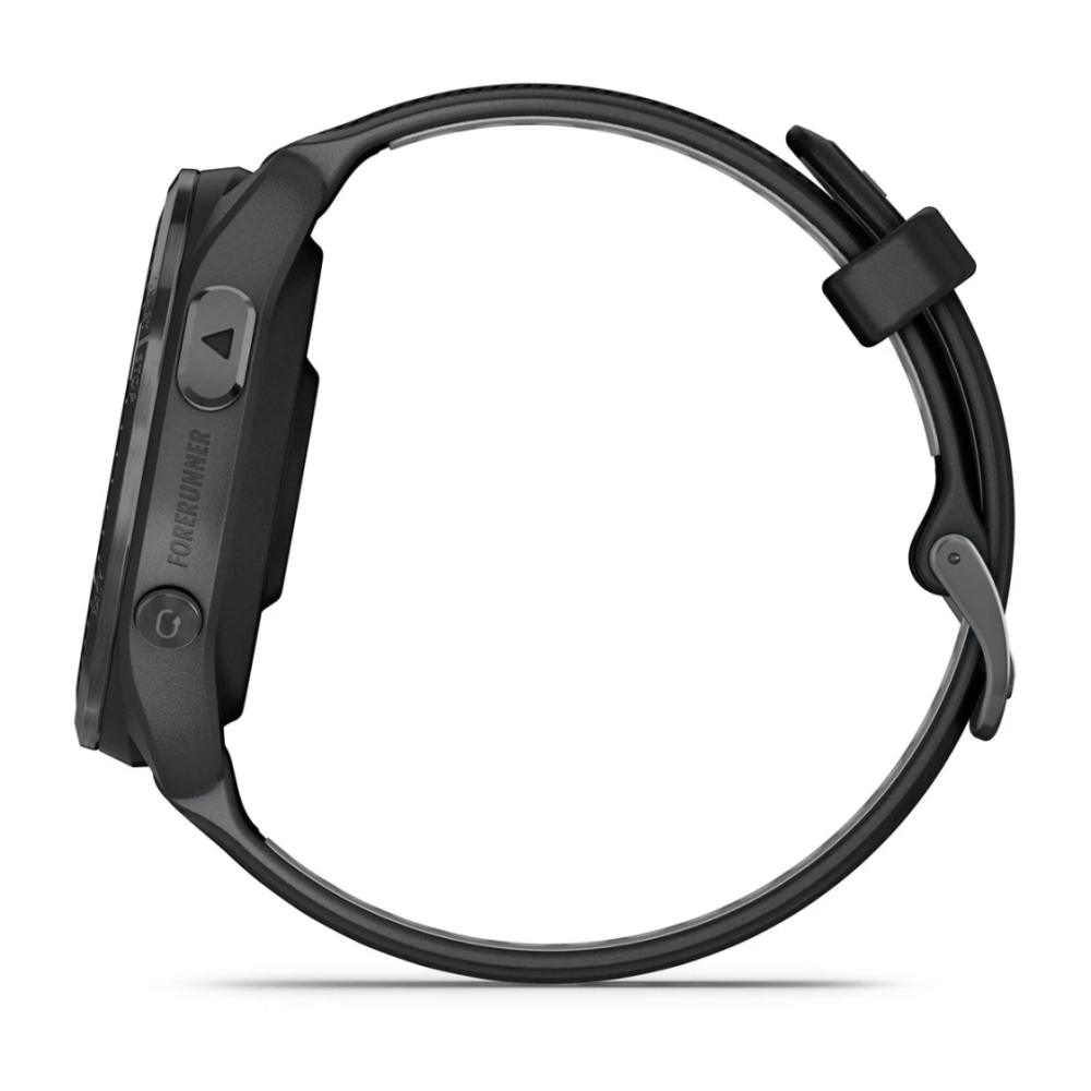 Garmin Forerunner® 965, Schwarz/Carbongrau DLC Titan mit Silikon-Wechselarmband 22 mm Schwarz/Hellgrau