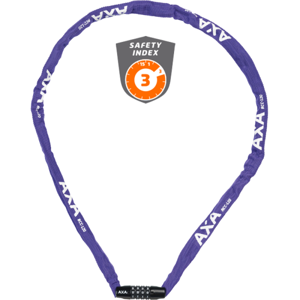 AXA Kettenschloss, Zahlenkombination, RIGID Code, Nylon PURPLE, Länge: 120 cm, Ø 3.5 mm